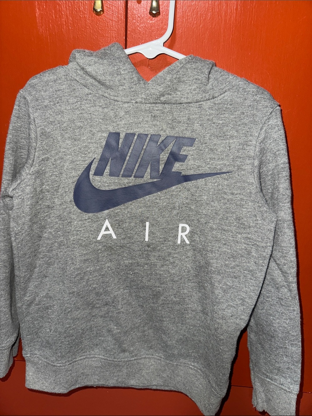 Nike Gray Hoodie with Navy Blue Swoosh and White AIR